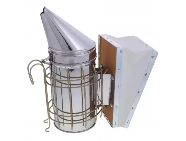 Дымарь н/ж D-85 мм H-260 мм с защитой от ожога кожаными мехами без стакана и пламегасителя