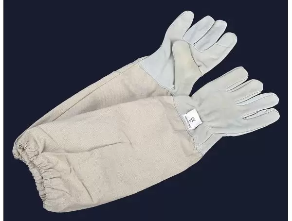 Перчатки пчеловода из серой кожи с нарукавниками "Api Prof XL" размер 10