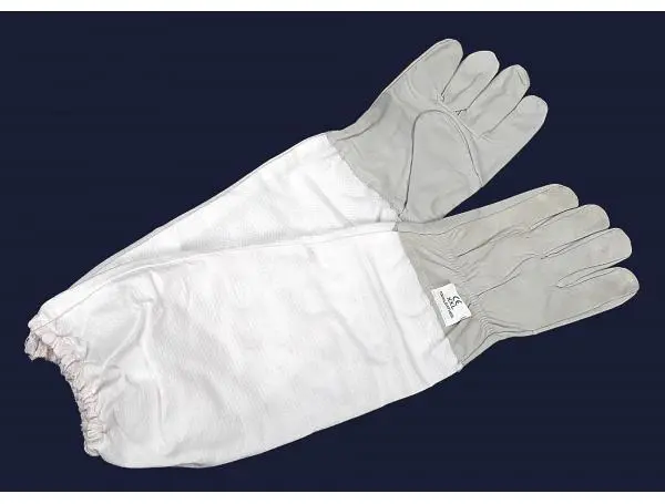 Перчатки пчеловода из серой кожи с нарукавниками из белой саржи "Lux Серые XXL" размер 11