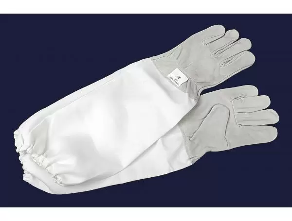 Перчатки пчеловода из серой кожи с нарукавниками из белой саржи "Lux Серые XL" размер 10