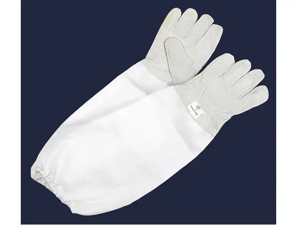 Перчатки пчеловода из серой кожи с нарукавниками из белой саржи "Lux Серые L" размер 9