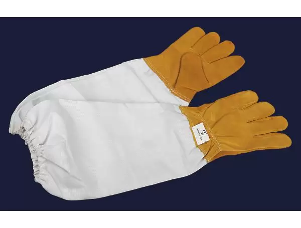 Перчатки пчеловода из желтой кожи с нарукавниками из белой саржи "Lux Желтые XL" размер 10