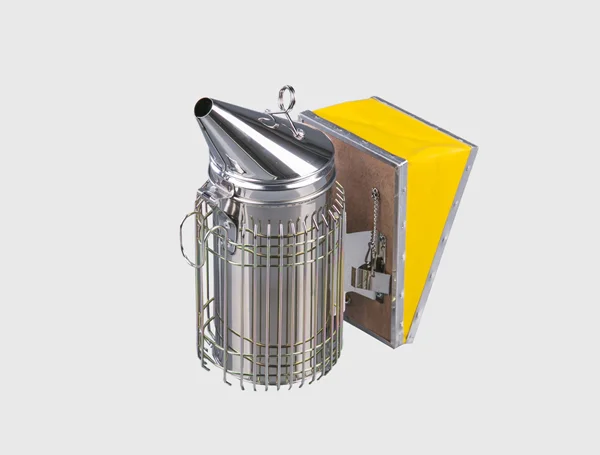 Дымарь для пчел "Люкс" н/ж D-100 мм H-275 мм с защитой от ожога кожаные меха со стаканом без пламега