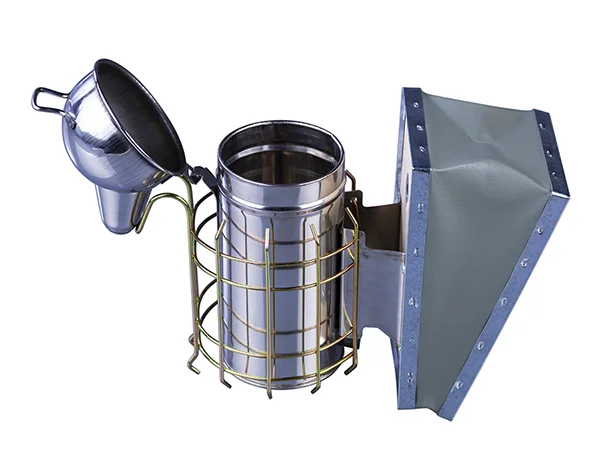 Дымарь для пчел "Европа" н/ж D-75 мм H-210 мм с защитой от ожога кожаными мехами без пламегасителя и