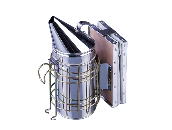 Дымарь для пчел "Люкс"н/ж D85мм H250мм с защитой от ожога с кожаными мехами со стаканом без пламе-ля