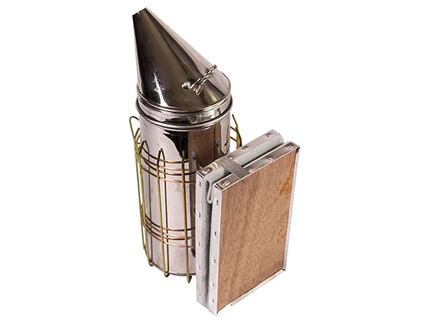 Дымарь "Люкс" н/ж D-102мм H-315мм с защитой от ожога с кожаными мехами без пламегасителя и стакана