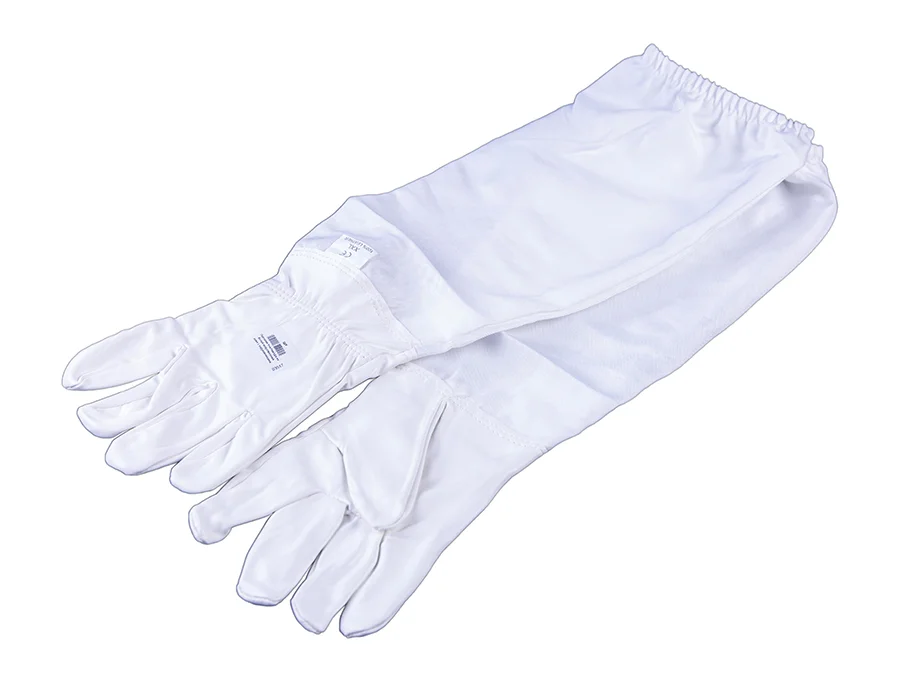 Перчатки пчеловода из белой искусственной кожи с нарукавниками Эко XXL